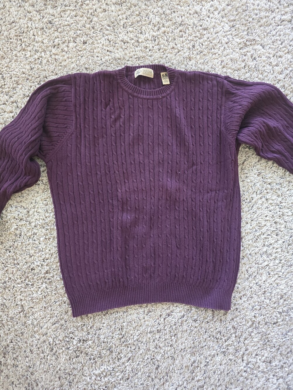Lord & Taylor Cable Knit Crewneck Sweater - Plum Large Tall